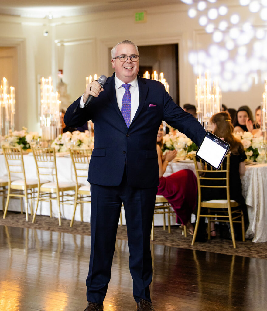 Long Island wedding DJ and MC introducing the bridal party during a reception entrance